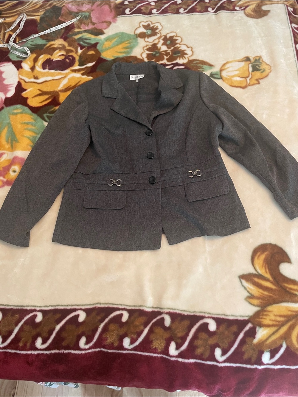 Olivia Matthews Charcoal Gray Tailored Women's Blazer with Waist Buckle Detail